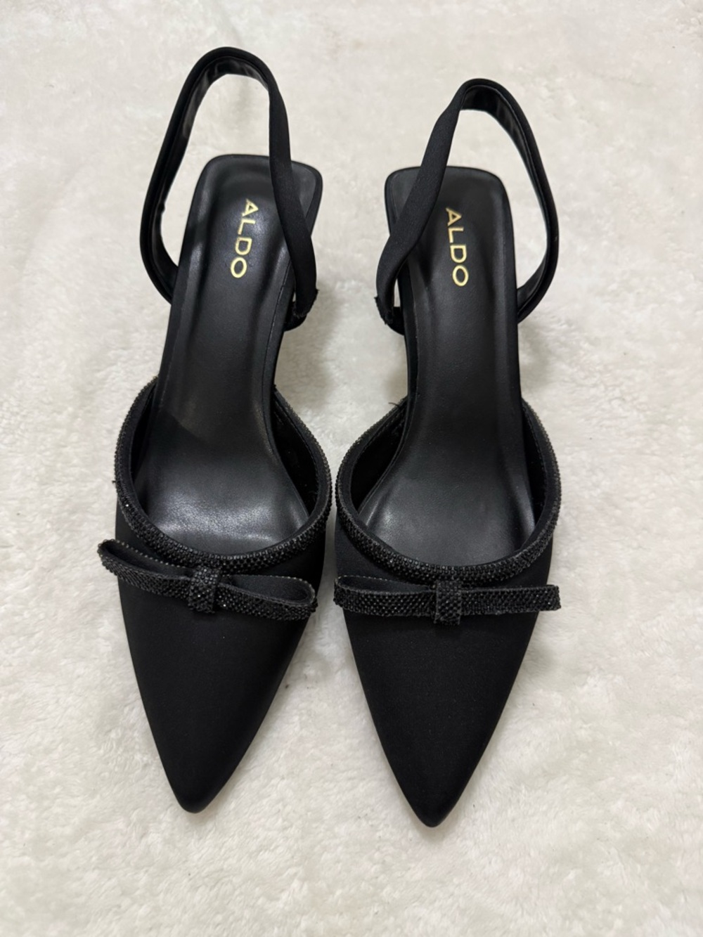 ALDO Black Pointed Slingback Heels with Bow Accent